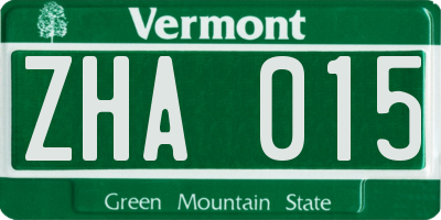 VT license plate ZHA015
