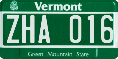 VT license plate ZHA016