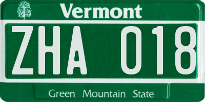 VT license plate ZHA018