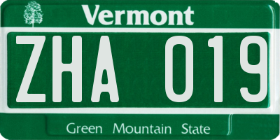 VT license plate ZHA019