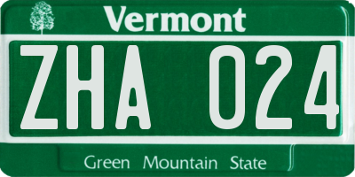 VT license plate ZHA024