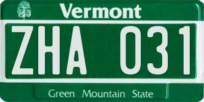 VT license plate ZHA031