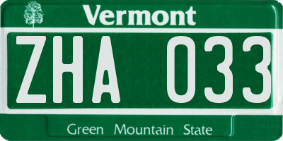 VT license plate ZHA033