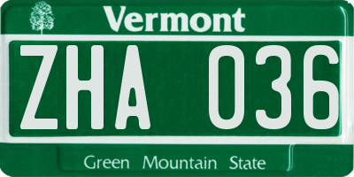 VT license plate ZHA036