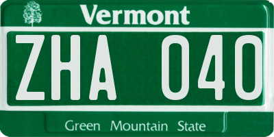 VT license plate ZHA040