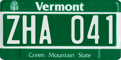 VT license plate ZHA041