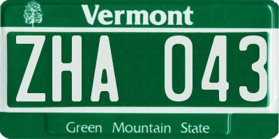 VT license plate ZHA043