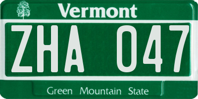 VT license plate ZHA047