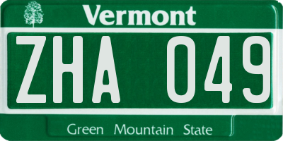 VT license plate ZHA049