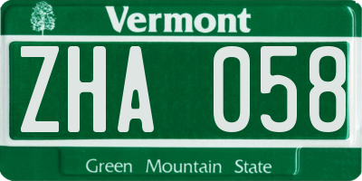 VT license plate ZHA058