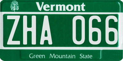 VT license plate ZHA066