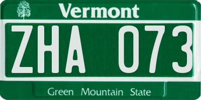 VT license plate ZHA073