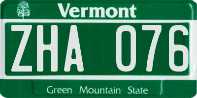 VT license plate ZHA076