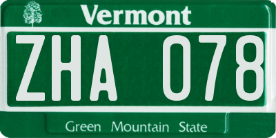 VT license plate ZHA078