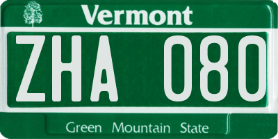 VT license plate ZHA080