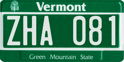 VT license plate ZHA081