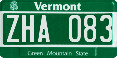 VT license plate ZHA083