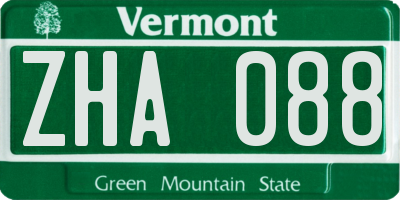 VT license plate ZHA088