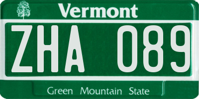 VT license plate ZHA089