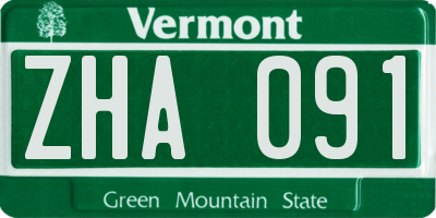 VT license plate ZHA091