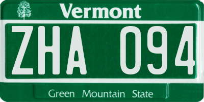 VT license plate ZHA094