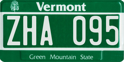 VT license plate ZHA095