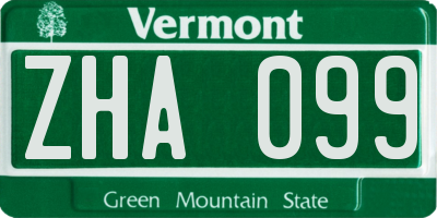 VT license plate ZHA099