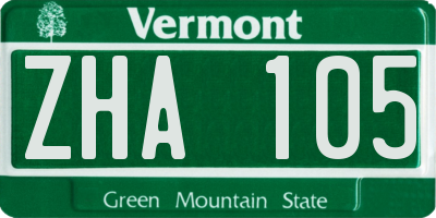 VT license plate ZHA105