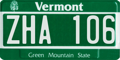 VT license plate ZHA106
