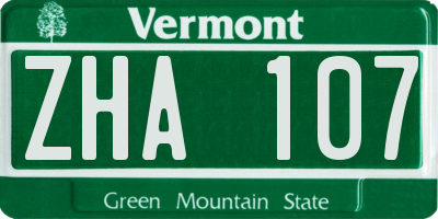 VT license plate ZHA107