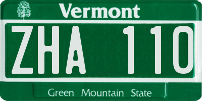 VT license plate ZHA110