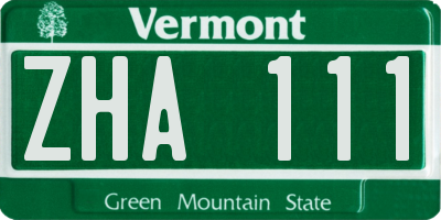 VT license plate ZHA111