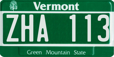 VT license plate ZHA113