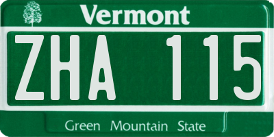 VT license plate ZHA115