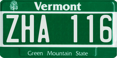 VT license plate ZHA116