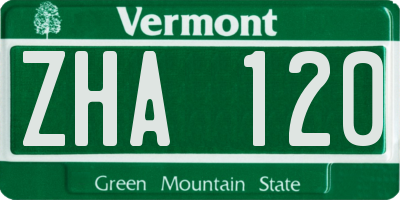 VT license plate ZHA120