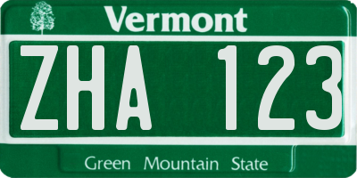 VT license plate ZHA123