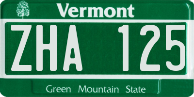 VT license plate ZHA125