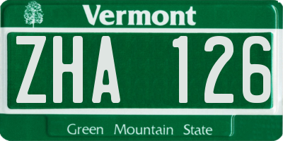 VT license plate ZHA126