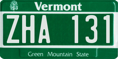 VT license plate ZHA131