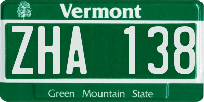 VT license plate ZHA138
