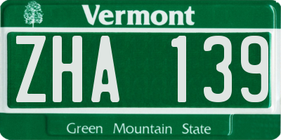 VT license plate ZHA139