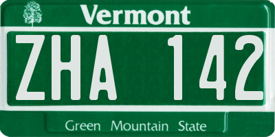VT license plate ZHA142