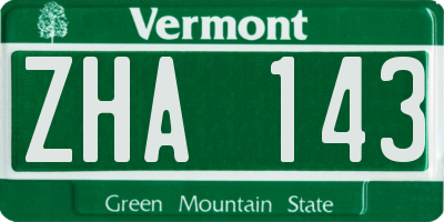 VT license plate ZHA143