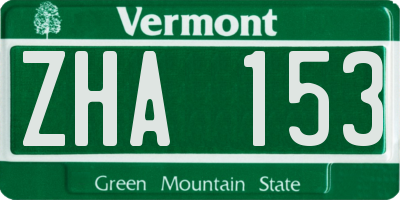 VT license plate ZHA153