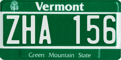 VT license plate ZHA156