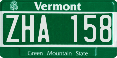 VT license plate ZHA158