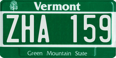 VT license plate ZHA159
