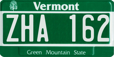 VT license plate ZHA162