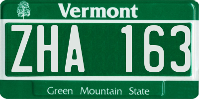 VT license plate ZHA163